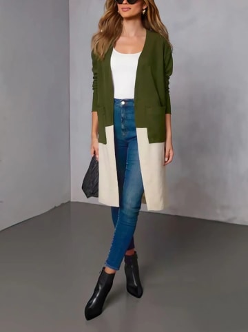 Milan Kiss Cardigan in Khaki/ Creme