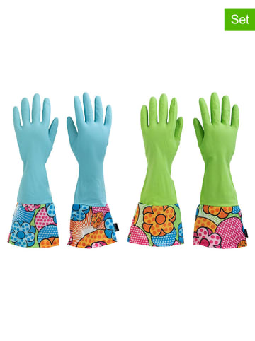 Vigar 2-delige set: huishoudhandschoenen groen/lichtblauw