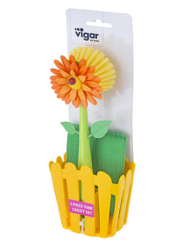 Vigar 3tlg. Set: Spülorganizer "Flower power" in Gelb - (B)11 x (H)25 x (T)6,5 cm