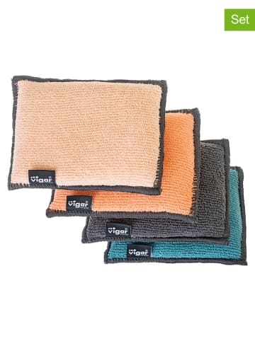 Vigar 4-delige set: reinigingssponzen "Rengø" oranje/grijs/blauw - (L)13 x (B)9 cm