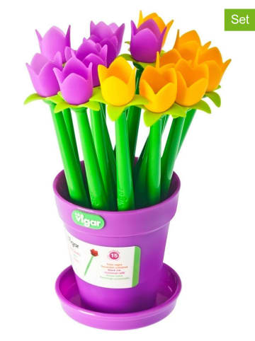 Vigar 16tlg. Kugelschreiber-Set in Lila/ Gelb - (H)16,5 cm