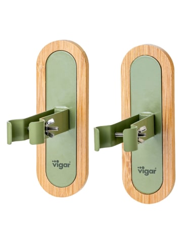 Vigar 2-delige set: wandflessenhouder "Urban garden" groen/lichtbruin - (H)15 cm