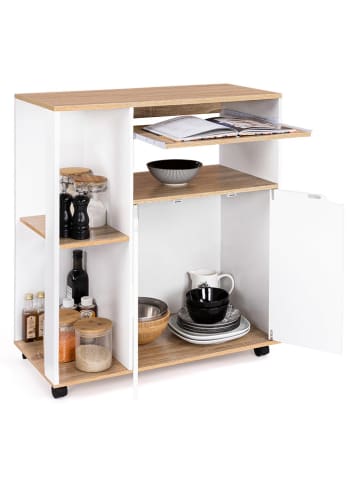 IDOMYA Essentials Küchenwagen in Weiß/ Hellbraun - (B)76 x (H)85 x (T)39,5 cm