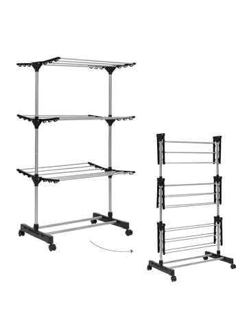 IDOMYA Essentials Wasdroogrek zilverkleurig/zwart - (B)68 x (H)125 x (D)42 cm