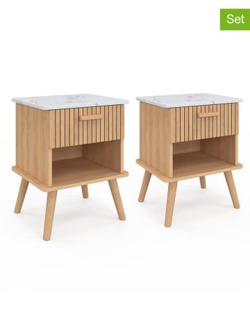 IDOMYA Essentials 2er-Set: Nachttische "Marceau" in Hellbraun/ Weiß - (B)40 x (H)50 x (T)34 cm