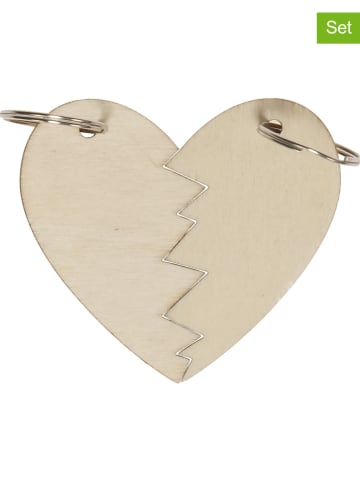 SUNNYSUE 6-delige set: sleutelhangers "Hart" naturel