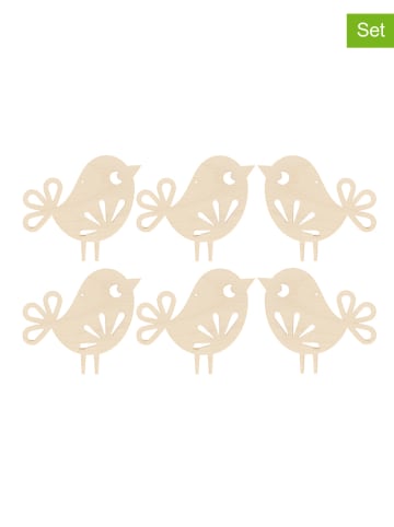SUNNYSUE 6er-Set: Holzanhänger "Vögelchen" in Natur
