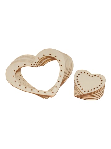 SUNNYSUE 12-delige set: houten borduurhangers "Hart" naturel