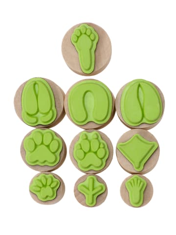 SUNNYSUE 10-delige set: houten stempelset "Dierensporen" naturel/groen