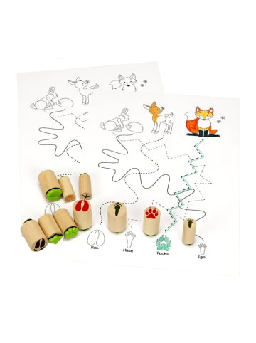 SUNNYSUE 10-delige set: houten stempelset "Dierensporen" naturel/groen