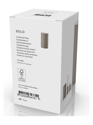 Zone Denmark Tandenborstelbeker "Solo Taupe" lichtbruin - (H)10 cm x Ø 7,6 cm