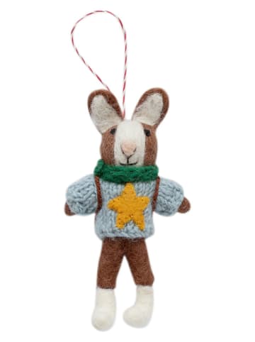 Overbeck and Friends Zawieszka dekoracyjna "Mr Rabbit" w kolorze błękitno-brązowym - 8 x 13 cm