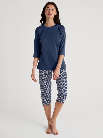 Calida Pyjama in Dunkelblau/ Weiß