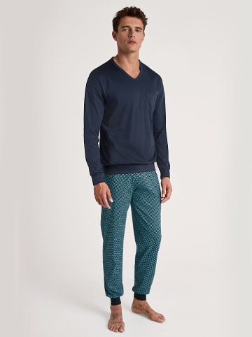 Calida Pyjama in Dunkelblau/ Türkis