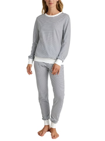 Calida Pyjama in Weiß/ Dunkelblau