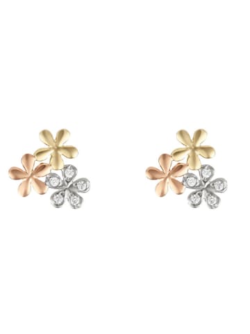 L instant d Or Gelb-/Rosé-/Weißgold-Ohrstecker "Minis Fleurs" mit Edelsteinen
