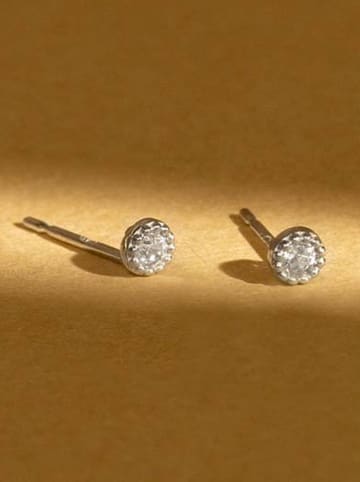 L instant d Or Witgouden oorstekers "Petits ronds" met edelstenen