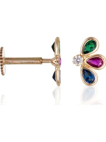 L instant d Or Gouden oorsteker "Trio de pétales" met edelstenen