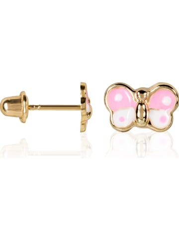 L instant d Or Gouden oorstekers "Papillon rose"