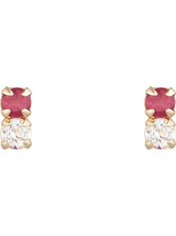 L instant d Or Gouden oorstekers "Puces duo précieuses" met robijnen en topazen