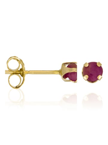 L instant d Or Gouden oorstekers "Puces rubis" met edelstenen