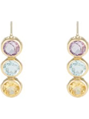 OR ÉCLAT Złote kolczyki-wkrętki z cytrynami, topazami i ametystami