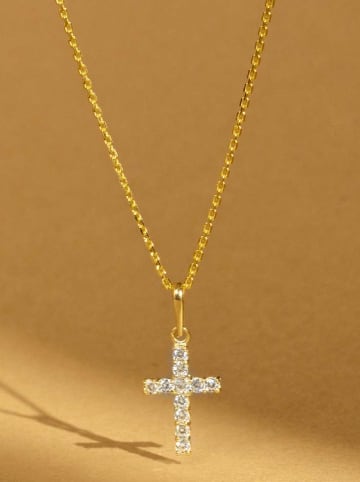 L instant d Or Gouden hanger "Croix Vérité" met edelstenen