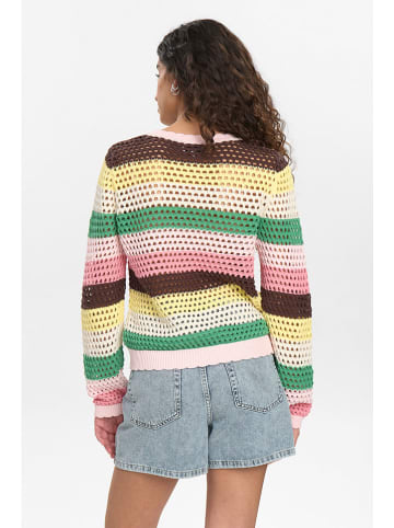 NÜMPH Sweter "Numiana" w kolorze zielono-jasnoróżowo-żółtym
