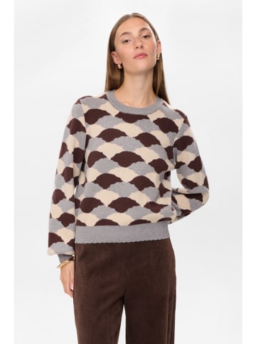 NÜMPH Sweter "Nulila" w kolorze szaro-ciemnobrązowo-kremowym