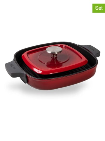 Woll 2-delige set: steakpan met deksel "Iron" rood - (L)24 x (B)24 cm