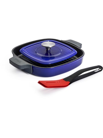 Woll 3-delige set: grillpan & keukentang blauw/rood - Ø 24 cm