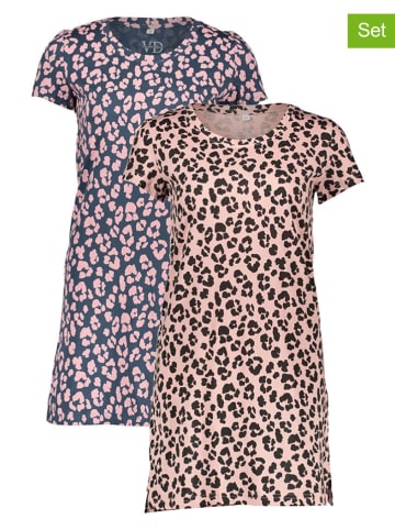 VIVANCE DREAMS 2-delige set: nachthemden lichtroze/donkerblauw