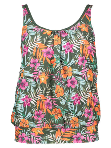 Venice Beach Koszulka tankini w kolorze oliwkowo-pomarańczowo-różowym