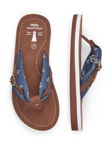 Inselhauptstadt Zehentrenner in Dunkelblau/ Hellbraun