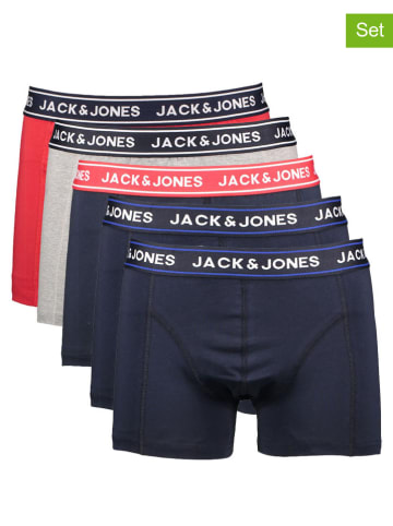 Jack & Jones 5er-Set: Boxershorts "Chector Solid" in Rot/ Dunkelblau/ Grau