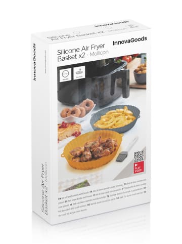 InnovaGoods 2er-Set Silicon-Einsätze für Heißluftfritteusen in Gelb/ Grau - Ø 21,5 cm