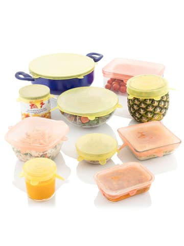 InnovaGoods 10-częściowy zestaw pokrywek do żywności w kolorze żółto-jasnoróżowym