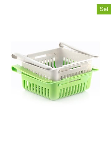 InnovaGoods 2-delige set: koelkastorganizers grijs/groen - (B)28 x (H)16,5 x (D)7 cm