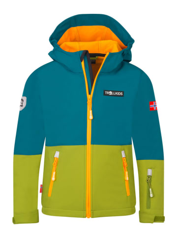 Trollkids Softshelljacke "Skjorta" in Blau/ Grün/ Orange
