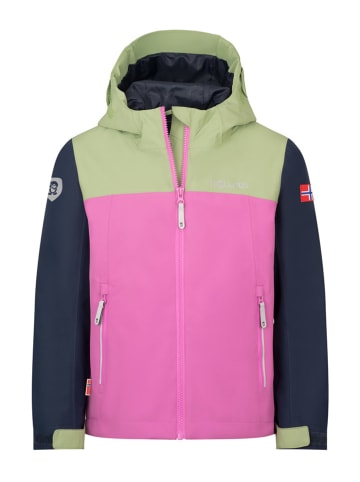 Trollkids Functionele jas "Telemark" groen/donkerblauw/lichtroze
