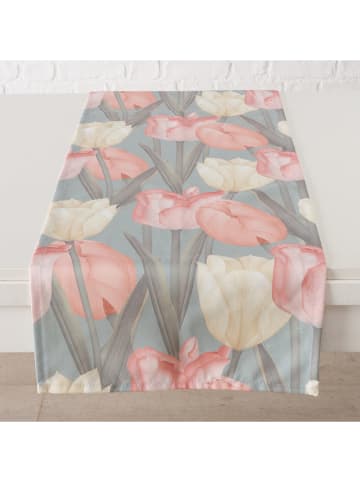 Boltze 2-delige set: tafellopers "Tulipa" lichtroze/groen - (L)140 x (B)40 cm