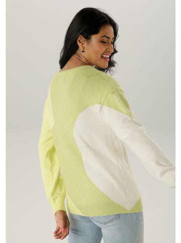 Aniston Pullover in Hellgrün/ Weiß