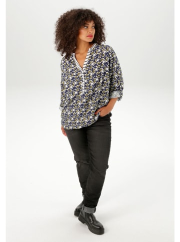 Aniston Bluse in Dunkelblau/ Oliv/ Weiß