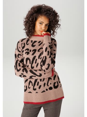 Aniston Pullover in Hellbraun/ Schwarz