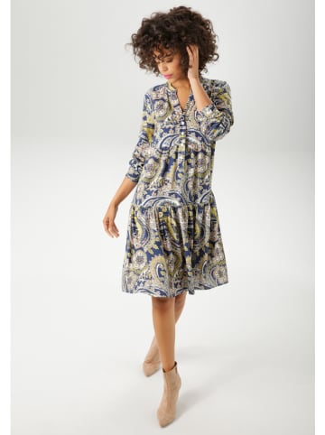 Aniston Kleid in Dunkelblau/ Gelb