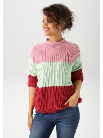 Aniston Sweter w kolorze czerwono-jasnozielono-jasnoróżowym