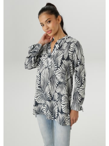Aniston Bluse in Dunkelblau/ Weiß