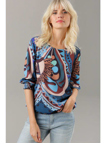 Aniston Bluse in Blau/ Hellbraun