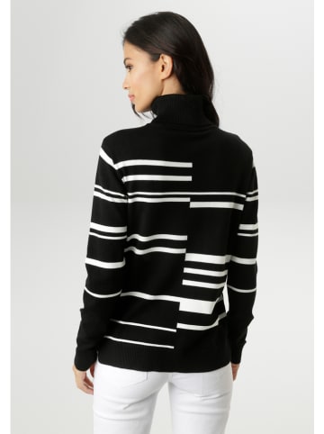 Aniston Rollkragenpullover in Schwarz/ Weiß