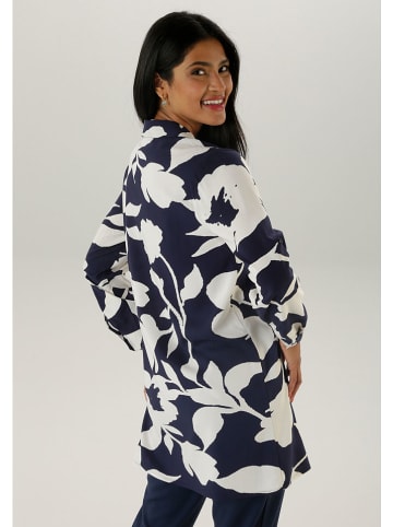 Aniston Longbluse in Dunkelblau/ Weiß